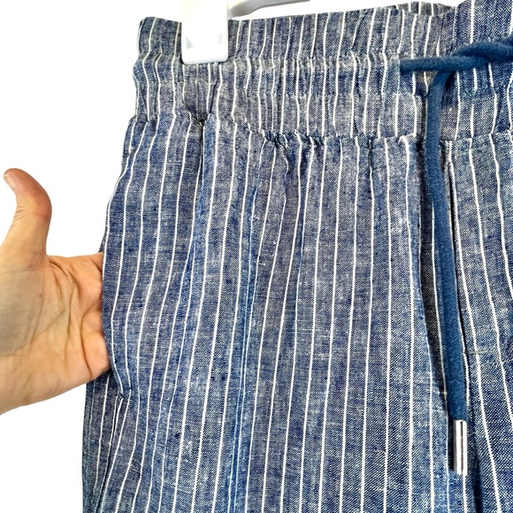 Quince European Linen Wide Leg Pull-On Pants Ankle Chambray Striped Sz S - Picture 7 of 11